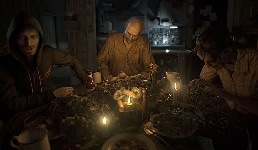Enjoy a meal with the Baker family and then try and survive in the first person video game Resident Evil 7: Biohazard.
