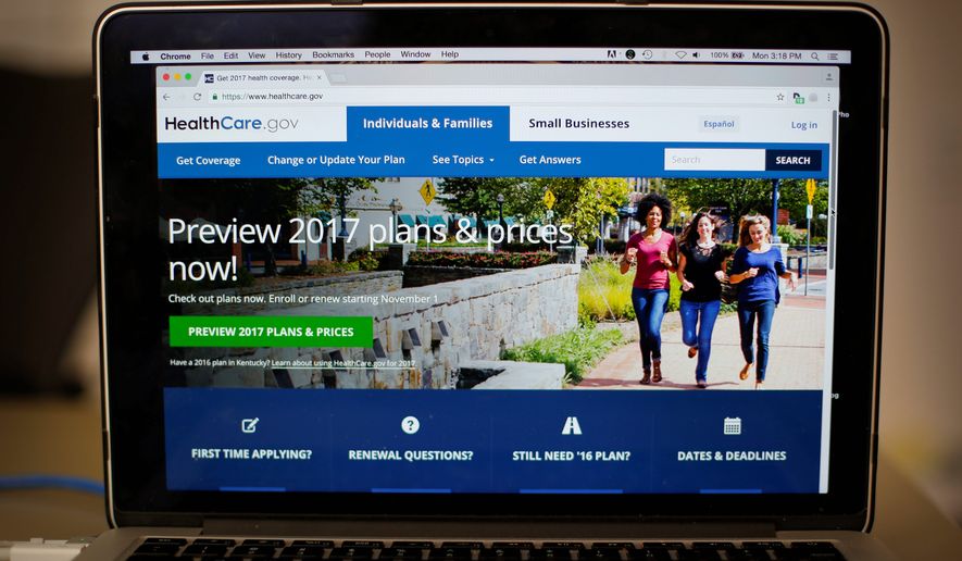 The HealthCare.gov website is still up and running, days after congressional Republicans imposed a deadline to begin their promised Obamacare repeal. (Associated Press) ** FILE **