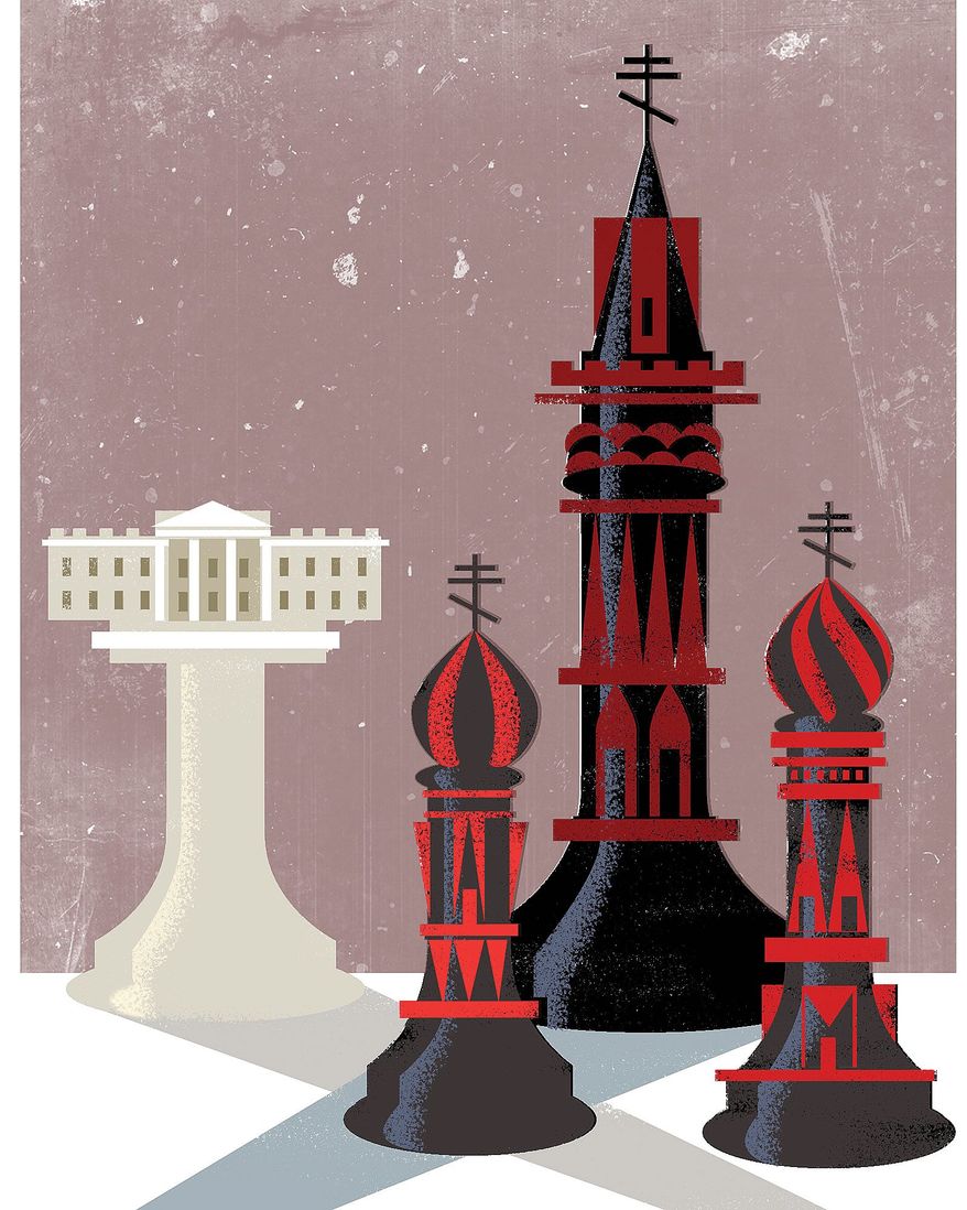Illustration on U.S. Russian relations by Linas Garsys/The Washington Times