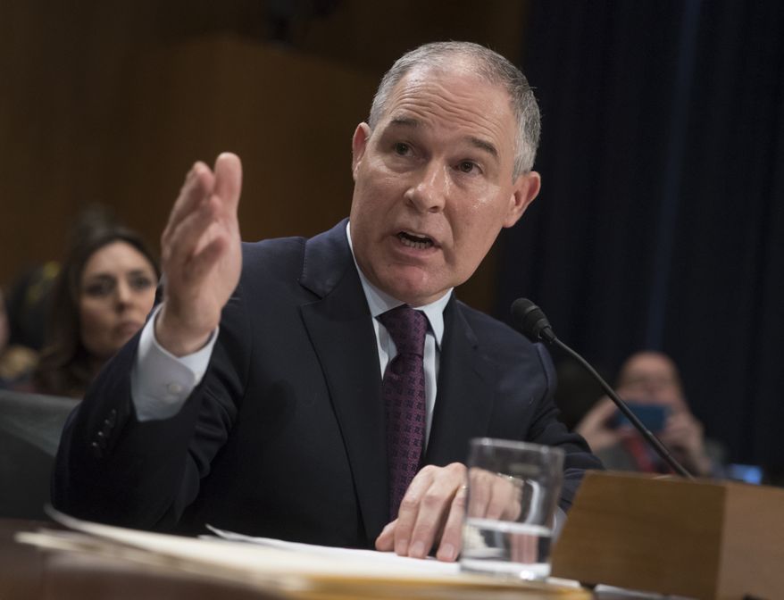 Environmental Protection Agency Administrator-designate, Oklahoma Attorney General Scott Pruitt testifies on Capitol Hill in Washington at his confirmation hearing before the Senate Environment and Public Works Committee on Jan. 18, 2017. (Associated Press) **FILE**