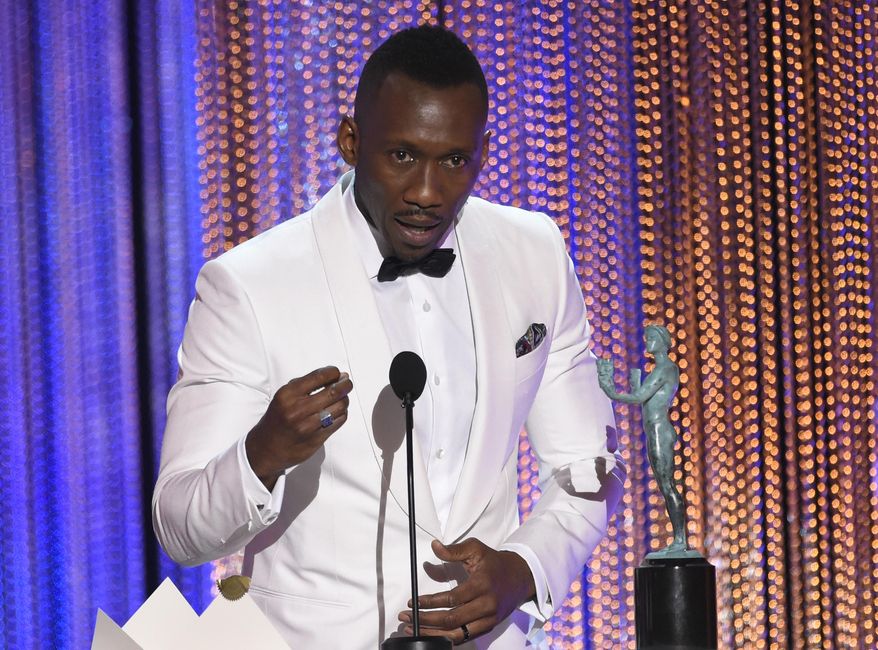 Mahershala Ali accepts the award for outstanding performance by a male actor in a supporting role for "Moonlight" at the 23rd annual Screen Actors Guild Awards at the Shrine Auditorium & Expo Hall on Sunday, Jan. 29, 2017, in Los Angeles. (Photo by Chris Pizzello/Invision/AP)