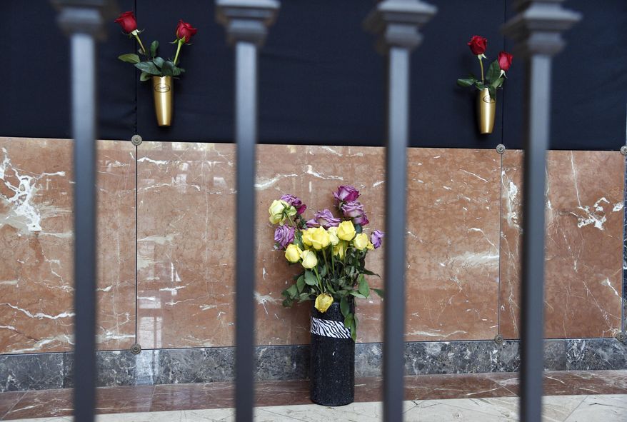 Flowers rest at the Judy Garland Pavilion, a semi-private mausoleum, at Hollywood Forever Cemetery on Monday, Jan. 30, 2017, in Los Angeles. Representatives for the cemetery and the family of Garland say her remains have been moved from New York to the mausoleum. A private unveiling ceremony of Garland's crypt will be held at a later date. (Photo by Chris Pizzello/Invision/AP)