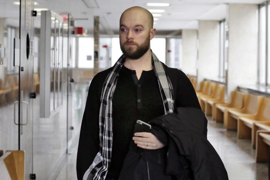Adam Sirois, the lone holdout juror in the previous trial of Pedro Hernandez, arrives to hear closing arguments in Hernandez retrial at state Supreme Court, in New York, Monday, Jan. 30, 2017. The retrial of Hernandez, a man accused of killing 6-year-old Etan Patz in 1979, is ending with lawyers' summations. (AP Photo/Richard Drew)