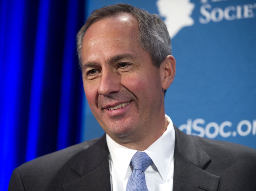 Judge Thomas Hardiman, federal judge on the U.S. Court of Appeals for the Third Circuit, moderates a panel discussion during the Federalist Society's National Lawyers Convention in Washington, Thursday, Nov. 17, 2016. (AP Photo/Cliff Owen)