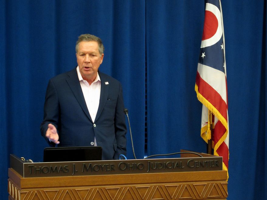 Gov. John Kasich (R-Ohio) is shown here at a Feb. 1, 2017 legislative forum. On Feb. 10, Mr. Kasich gave reprieves to eight death-row inmates in light of an ongoing court battle over the state's lethal injection procedure. (AP Photo/Andrew Welsh-Huggins)