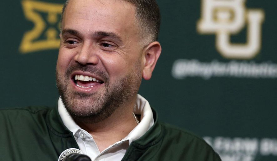 Baylor head football coach Matt Rhule talks with reporters at a NCAA college news conference during national signing day Wednesday, Feb. 1, 2017, in Waco, Texas. (Rod Aydelotte/Waco Tribune-Herald via AP)