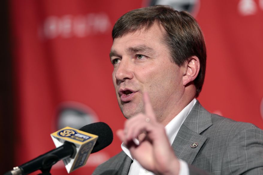 Georgia coach Kirby Smart speaks during an NCAA college news conference during national signing day Wednesday, Feb. 1, 2017 in Athens, Ga. (John Roark/Athens Banner-Herald via AP)