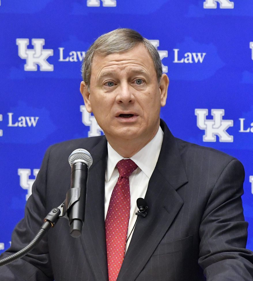 Chief Justice John Roberts speaks at the The John G. Heyburn II Initiative and University of Kentucky College of Law's judicial conference and speaker series, Wednesday, Feb. 1, 2017, in Lexington, Ky., a day after President Donald Trump nominated Neil Gorsuch to the Supreme Court. (AP Photo/Timothy D. Easley)
