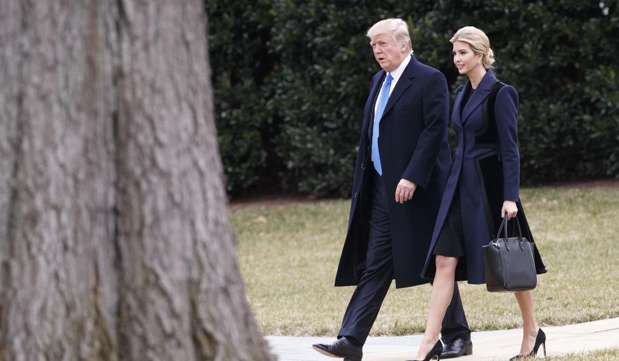 President Donald Trump and his daughter Ivanka walk to board Marine One on the South Lawn of the White House in Washington, Wednesday, Feb. 1, 2017. (AP Photo/Evan Vucci)