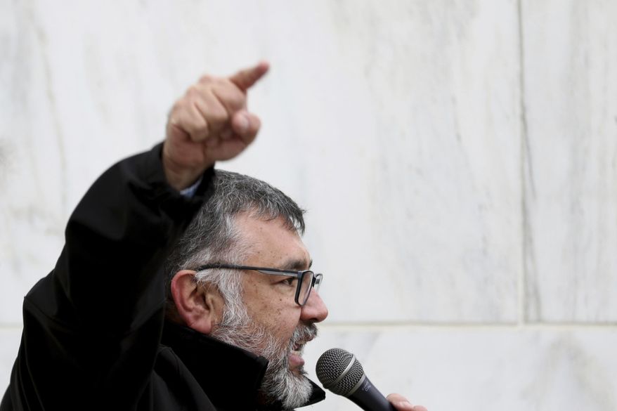 Francisco Lopez, with Voz Hispana Cambio Comunitario, speaks during an immigrant and refugee rights rally, in response to President Trump's ban on people entering the United States from seven Muslim-majority countries, at the Oregon State Capitol in Salem on Wednesday, Feb. 1, 2017. (Anna Reed /Statesman-Journal via AP)