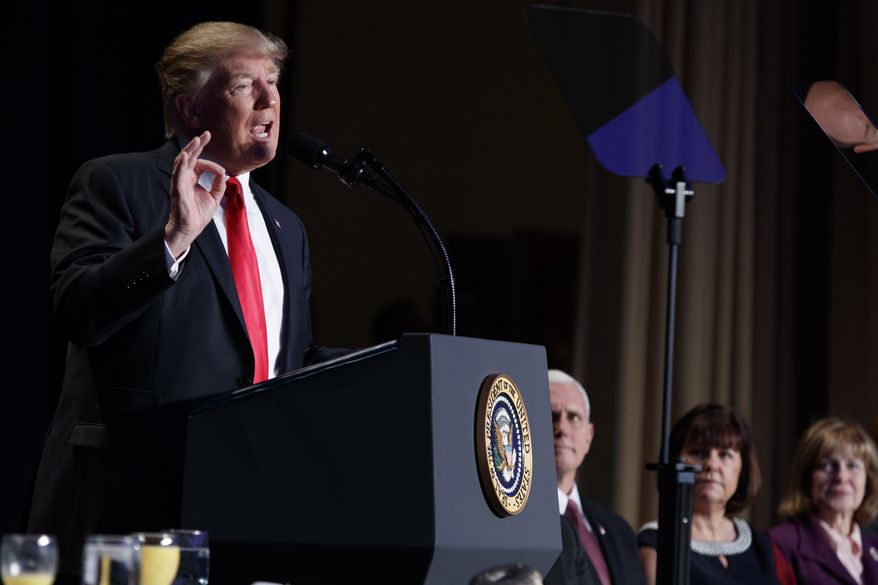 President Donald Trump speaks during the National Prayer Breakfast, Thursday, Feb. 2, 2017, in Washington. (AP Photo/Evan Vucci)