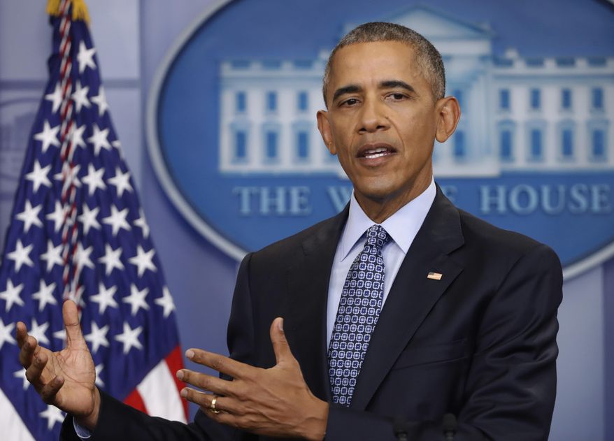 FILE - In this Jan. 18, 2017 file photo, President Barack Obama speaks during his final presidential news conference in the briefing room of the White House in Washington. The Republican-controlled House on Thursday, Feb. 2, 2017, took its first steps toward strengthening gun ownership under President Donald Trump, moving to scrap a requirement for background checks for Social Security recipients mentally incapable of managing their own affairs. (AP Photo/Pablo Martinez Monsivais, File)