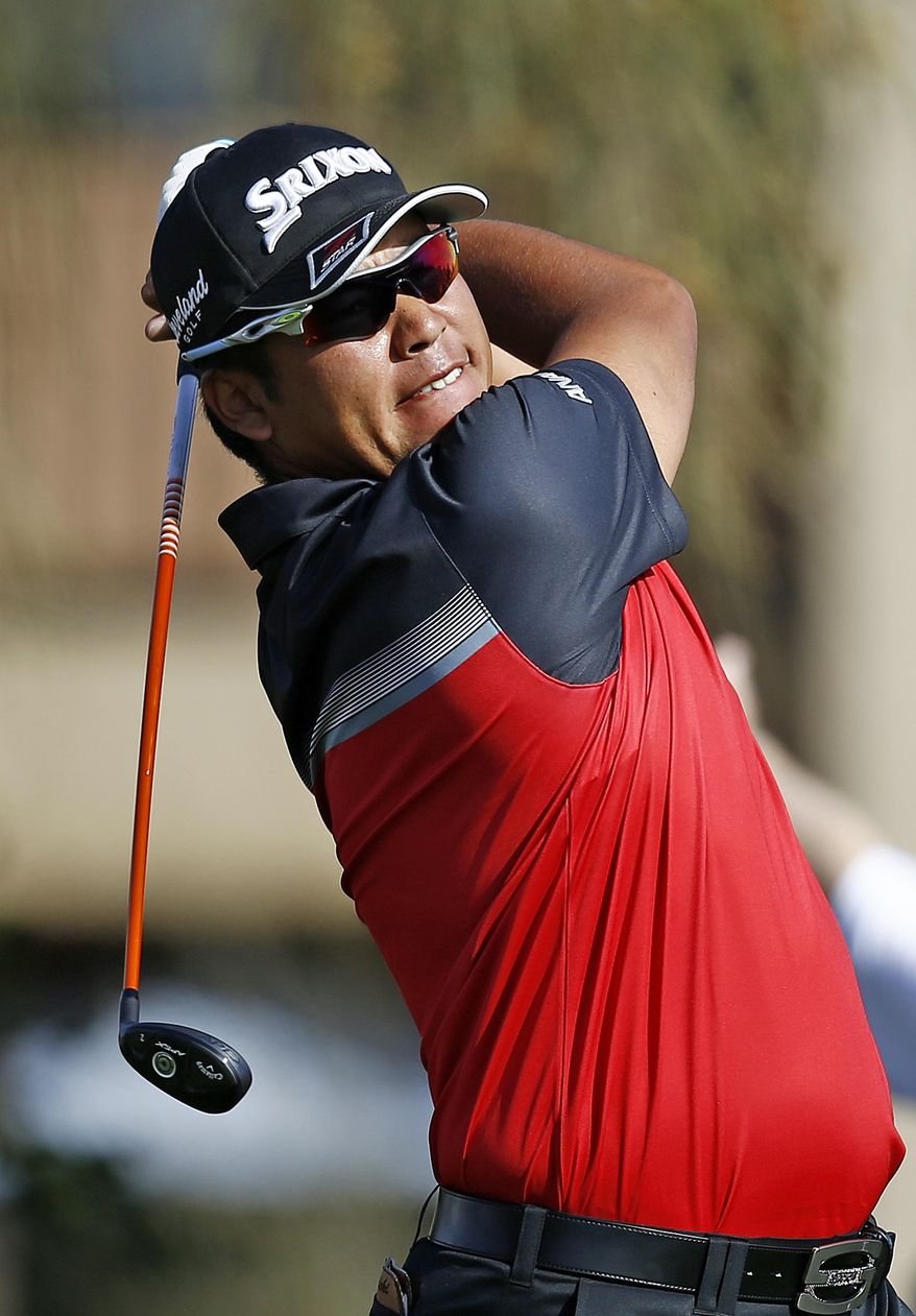 Hideki Matsuyama, of Japan, hits his tee shot on the second hole during the first round of the Waste Management Phoenix Open golf tournament Thursday, Feb. 2, 2017, in Scottsdale, Ariz. (AP Photo/Ross D. Franklin)