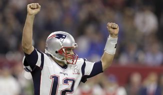 New England Patriots&#39; Tom Brady celebrates a touchdown during the second half of the NFL Super Bowl 51 football game against the Atlanta Falcons, Sunday, Feb. 5, 2017, in Houston. (AP Photo/Darron Cummings)