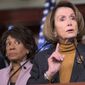 House Minority Leader Nancy Pelosi of Calif., joined by Rep. Maxine Waters, D-Calif., criticizes President Donald Trump&#39;s pro-Wall Street policies during a news conference on Capitol Hill in Washington, Monday, Feb. 6, 2017. (AP Photo/J. Scott Applewhite) **FILE**