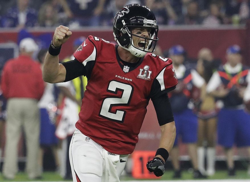 Atlanta Falcons' Matt Ryan celebrates after a touchdown during the second half of the NFL Super Bowl 51 football game against the New England Patriots Sunday, Feb. 5, 2017, in Houston. (AP Photo/Eric Gay)