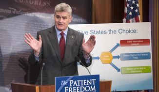 Sen. Bill Cassidy, Louisiana Republican, speaks during a news conference on Capitol Hill in Washington on Jan. 23, 2017. (Associated Press) **FILE**