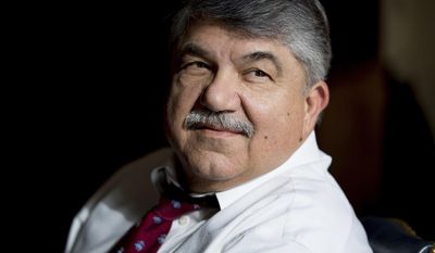 AFL-CIO President Richard Trumka poses for a photograph in his office in Washington, Wednesday, Feb. 1, 2017.  Wisconsin Gov. Scott Walker’s crackdown on collective bargaining could serve as a model for President Donald Trump’s plans to overhaul the federal workforce. But any such move by the new president would risk a fight with already wary labor leaders. Trumka shrugged off the idea of Trump making a Walker-style assault on the federal civil service _ because, he said, even the Republican-controlled Congress won’t allow it.(AP Photo/Andrew Harnik)