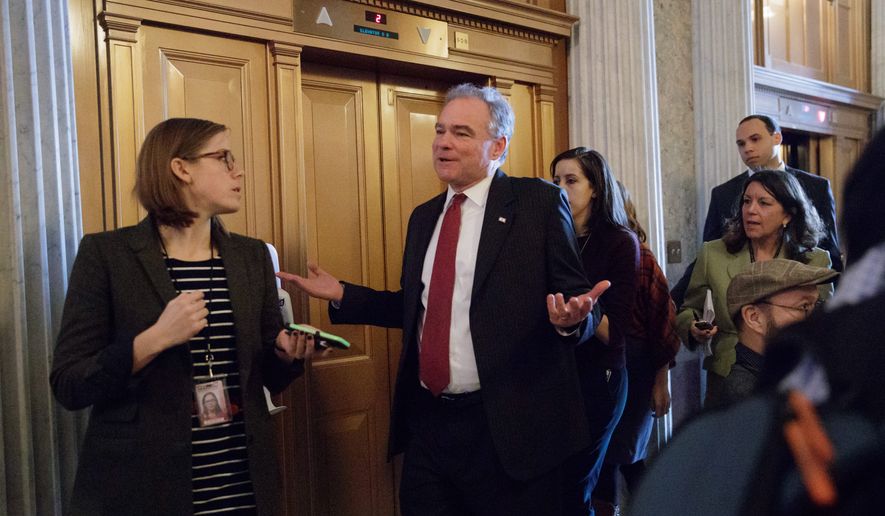 Sen. Tim Kaine, Virginia Democrat, found a silver lining in the DeVos confirmation. &quot;It was history-making,&quot; he said. &quot;There never had to be a vice president come break a tie to get a Cabinet secretary in. (Associated Press)