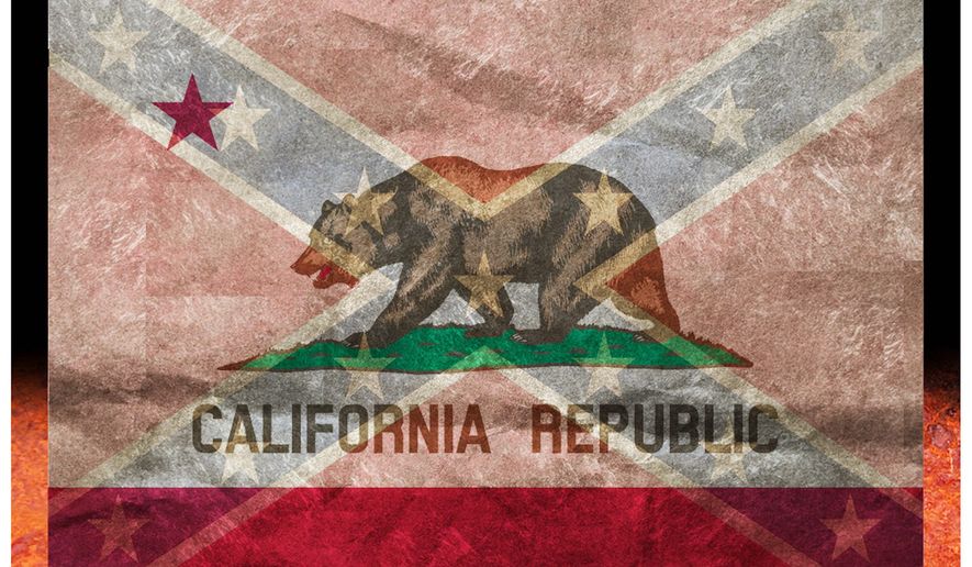 Illustration on California&#x27;s secessionist sentiments by Alexander Hunter/The Washington Times