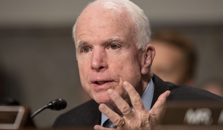 Sen. John McCain has broken with President Trump on a number of issues, but he insists he&#39;s 100 percent on board regarding military plans. (Associated Press) ** FILE **