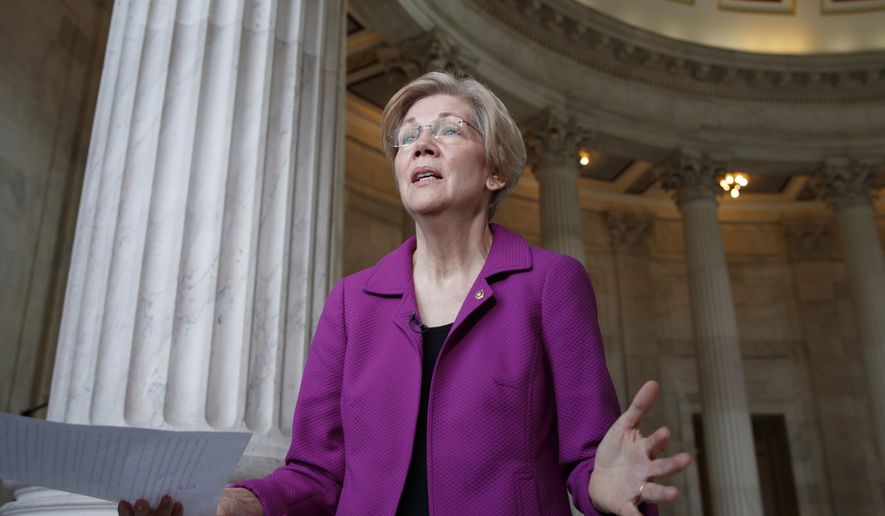Holding a transcript of her speech in the Senate Chamber, Democratic Sen. Elizabeth Warren of Massachusetts reacts to being rebuked by the Senate leadership and accused of impugning a fellow senator, Sen. Jeff Sessions, R-Ala., the attorney general nominee, on Capitol Hill in Washington, Wednesday, Feb. 8, 2017. Warren was barred from saying anything more on the Senate floor about Sessions after she quoted from an old letter from Martin Luther King Jr.'s widow about Sessions. (AP Photo/J. Scott Applewhite)