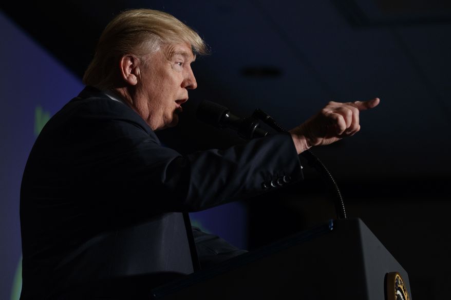President Donald Trump speaks to the Major County Sheriffs' Association and Major Cities Chiefs Association, Wednesday, Feb. 8, 2017, in Washington. (AP Photo/Evan Vucci)