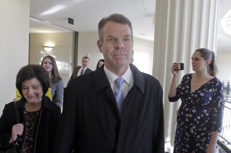 Former Utah Attorney General John Swallow arrives to court Wednesday, Feb. 8, 2017, in Salt Lake City. A corruption trial for Swallow is expected to get underway with opening arguments Wednesday. (AP Photo/Rick Bowmer)