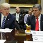 In this file photo, Sen. Joe Manchin, D-W.Va., listens at right as President Donald Trump speaks during a meeting with Senators on his Supreme Court Justice nominee Neil Gorsuch, Thursday, Feb. 9, 2017, in the Roosevelt Room of the White House in Washington. (AP Photo/Evan Vucci) **FILE**