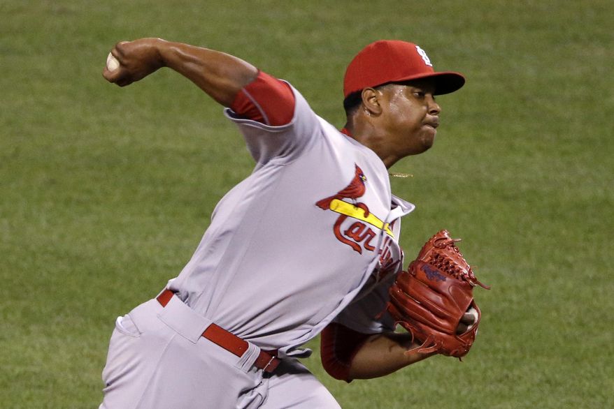 FILE - In this Sept. 7, 2016, file photo, St. Louis Cardinals starting pitcher Alex Reyes delivers during the sixth inning of a baseball game against the Pittsburgh Pirates in Pittsburgh. After missing the first 50 games of last season for a second positive drug test, hard-throwing right hander Alex Reyes made up for lost time _ working his way back through Triple A before a dazzling late-season audition (1.57 ERA in 46 innings) in the majors. While it’s uncertain if Reyes will start the season in the rotation or bullpen, he’s one of the favorites to win the Rookie of the Year award in the National League. (AP Photo/Gene J. Puskar, File)