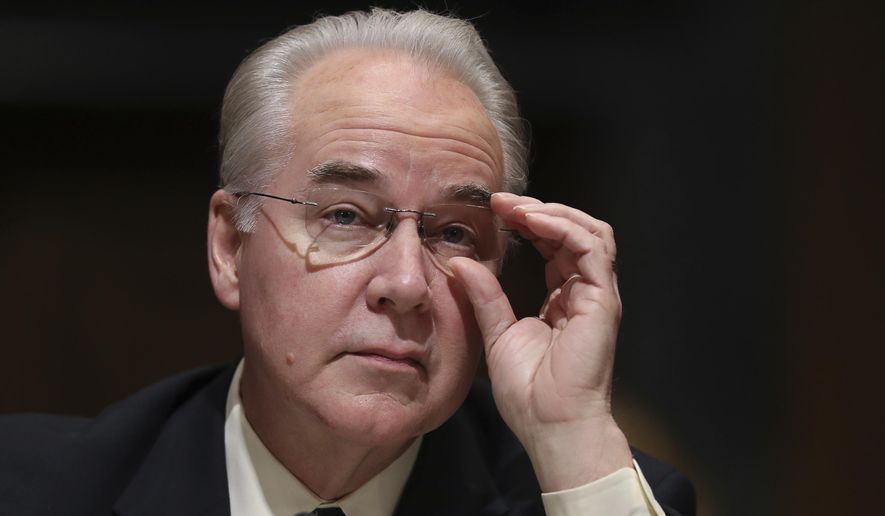 Health and Human Services Secretary-designate, Rep. Tom Price, R-Ga., pauses while testifying on Capitol Hill in Washington at his confirmation hearing before the Senate Finance Committee, in this Jan. 24, 2017, file photo. (AP Photo/Andrew Harnik, File)