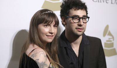 Lena Dunham, left, and Jack Antonoff attend the Clive Davis and The Recording Academy Pre-Grammy Gala at The Beverly Hilton Hotel on Saturday, Feb. 11, 2017, in Beverly Hills, Calif. (Photo by Rich Fury/Invision/AP)