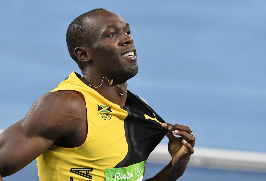 FILE - In this Aug. 19, 2016 file photo, Jamaica's Usain Bolt celebrates winning the gold medal in the men's 4x100-meter relay final during the athletics competitions of the 2016 Summer Olympics at the Olympic stadium in Rio de Janeiro, Brazil. Bolt and his All Stars completed a clean sweep of the inaugural Nitro Athletics series on Saturday, Feb. 11, 2017 with Bolt winning the 150-meter race in his only solo appearance of the three-night meet. (AP Photo/Martin Meissner, File)