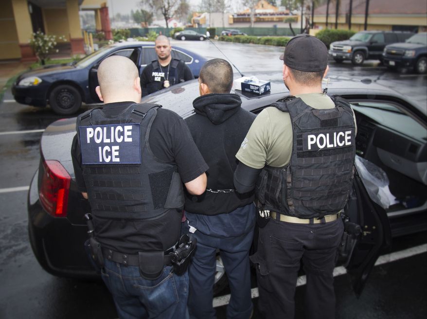 In this Tuesday, Feb. 7, 2017, photo released by U.S. Immigration and Customs Enforcement, foreign nationals are arrested during a targeted enforcement operation conducted by U.S. Immigration and Customs Enforcement (ICE) aimed at immigration fugitives, re-entrants and at-large criminal aliens in Los Angeles. Advocacy groups said that Immigration and Customs Enforcement officers are rounding up people in large numbers around the country, with roundups in Southern California being especially heavy-handed, as part of stepped-up enforcement under President Donald Trump. (Charles Reed/U.S. Immigration and Customs Enforcement via AP)