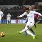 Swansea City&#x27;s Martin Olsson scores his side&#x27;s second goal of the game during the English Premier League match Swansea against Leicester at the Liberty Stadium, Swansea, Wales, Sunday Feb. 12, 2017. (Nick Potts/PA via AP)