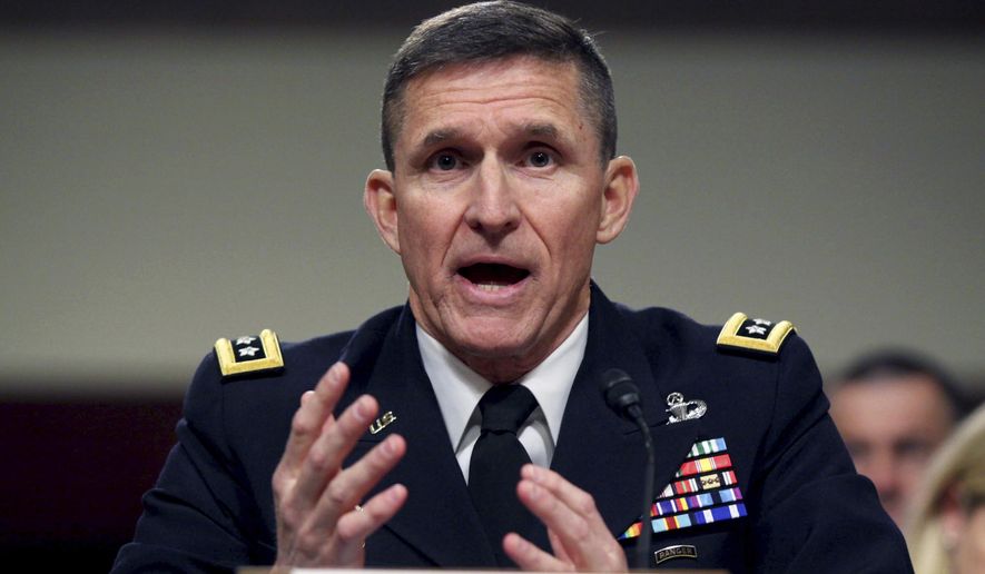 FILE - In this Feb. 11, 2014, file photo, then-Defense Intelligence Agency Director Lt. Gen. Michael Flynn testifies on Capitol Hill in Washington. Flynn resigned as President Donald Trump&#39;s national security adviser Monday, Feb. 13, 2017. (AP Photo/Lauren Victoria Burke, File)