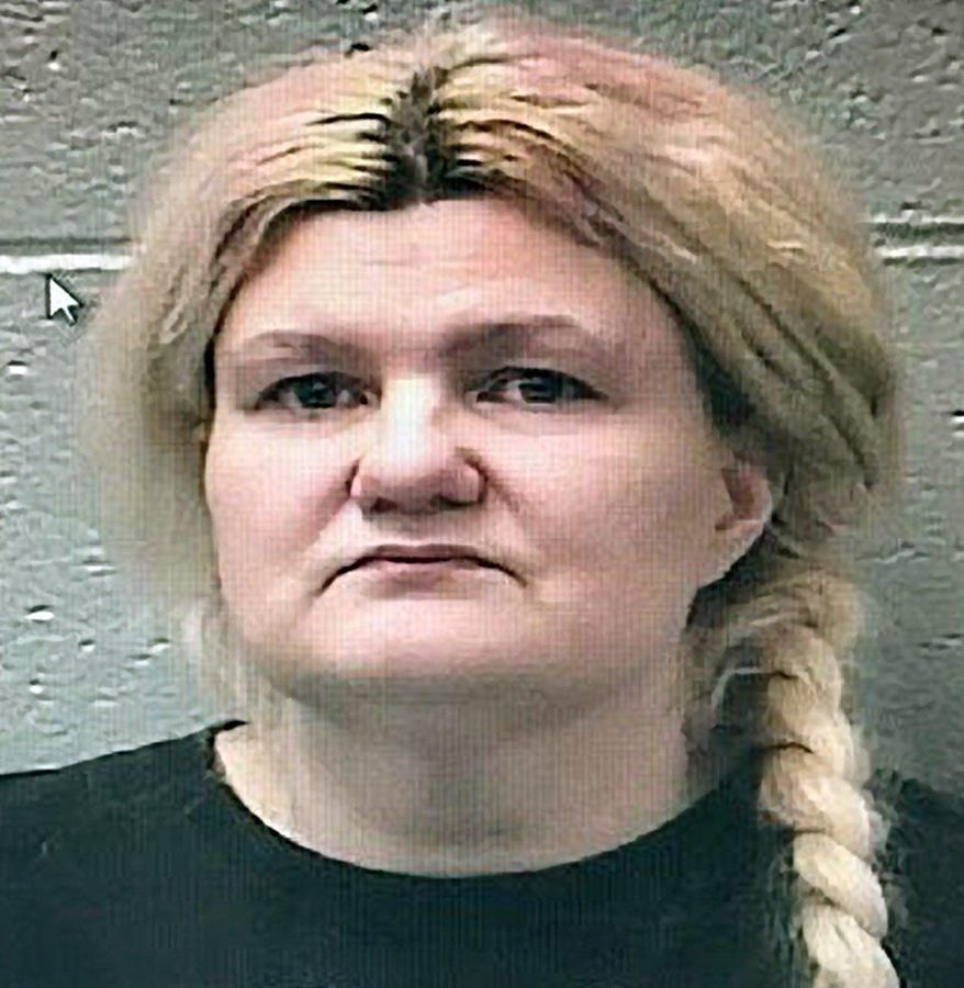 Malissa Ancona is seen in an undated photo provided by the St. Francois County Sheriff's Department. Ancona and her son, Paul Edward Jinkerson Jr., the wife and stepson of a Ku Klux Klan leader, were charged Monday, Feb. 13, 2017, with first-degree murder, tampering with physical evidence and abandonment of a corpse in the death of Frank Ancona in Leadwood, Mo. Both are jailed without bond. (St. Francois County Sheriff's Department via AP)