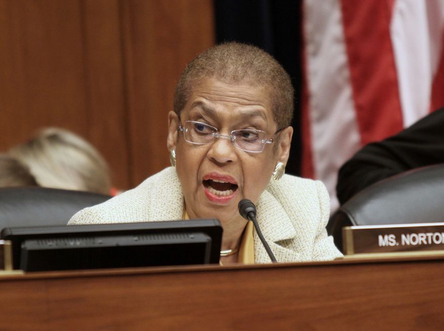 As the District&#39;s nonvoting member of Congress, Del. Eleanor Holmes Norton can propose legislation but not vote on it, which she is pressing to change. (Associated Press) **FILE**