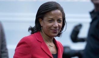 In this file photo taken April 29, 2016, National Security Adviser Susan Rice is seen on the South Lawn of the White House in Washington. (AP Photo/Carolyn Kaster) ** FILE **