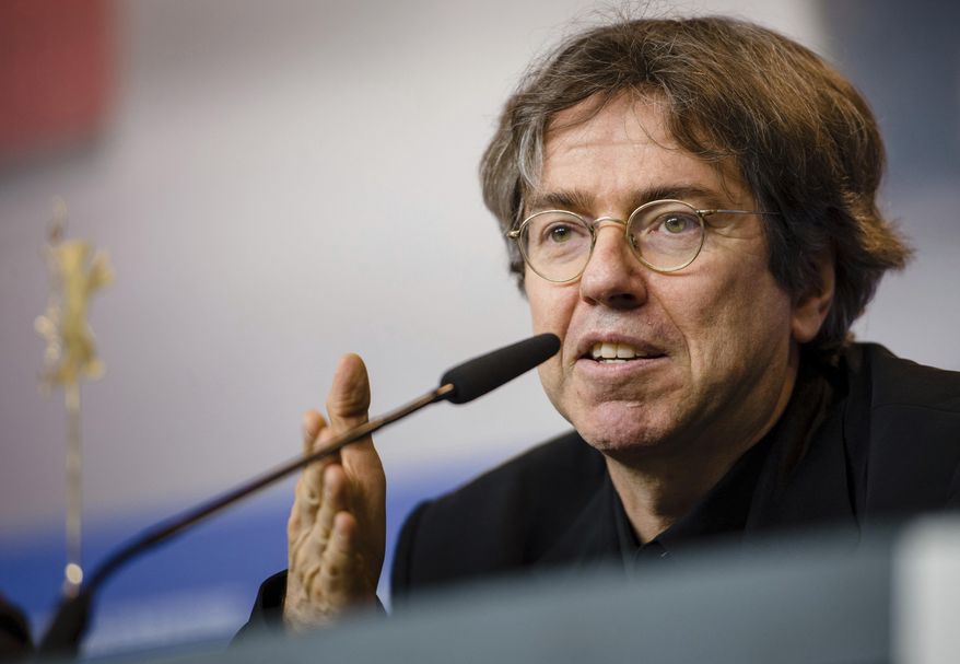 Director Andres Veiel speaks during a press conference for the competition film 'Beuys' at the 2017 Berlinale Film Festival in Berlin Tuesday, Feb. 14, 2017. (Gregor Fischer/dpa via AP)