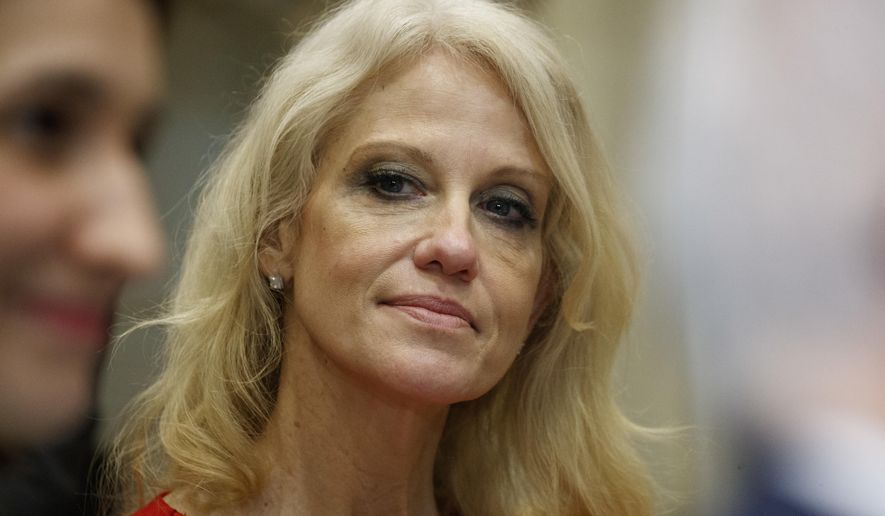 Kellyanne Conway, senior adviser to President Donald Trump, watches during a meeting with parents and teachers, Tuesday, Feb. 14, 2017, in the Roosevelt Room of the White House in Washington. (AP Photo/Evan Vucci) ** FILE **