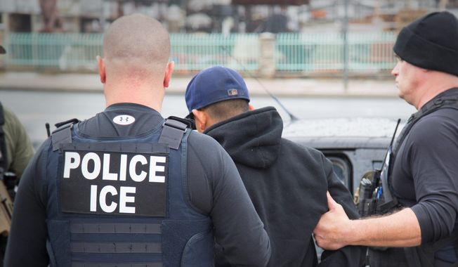 Foreign nationals were arrested this month during a targeted enforcement operation aimed at immigration fugitives, re-entrants and criminal aliens, which some see as a harsh crackdown under President Trump. (Associated Press)