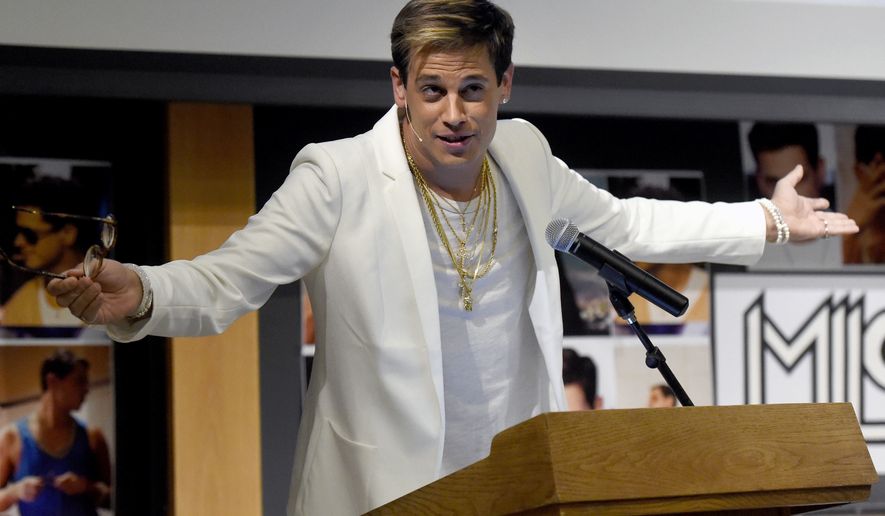 In this Jan. 25, 2017, file photo, Milo Yiannopoulos speaks at the Mathematics building at the University of Colorado in Boulder, Colo. (Jeremy Papasso/Daily Camera via AP, File)
