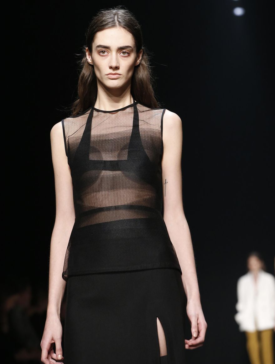 The Narciso Rodriguez collection is modeled during Fashion Week, Tuesday, Feb. 14, 2017, in New York. (AP Photo/Kathy Willens)