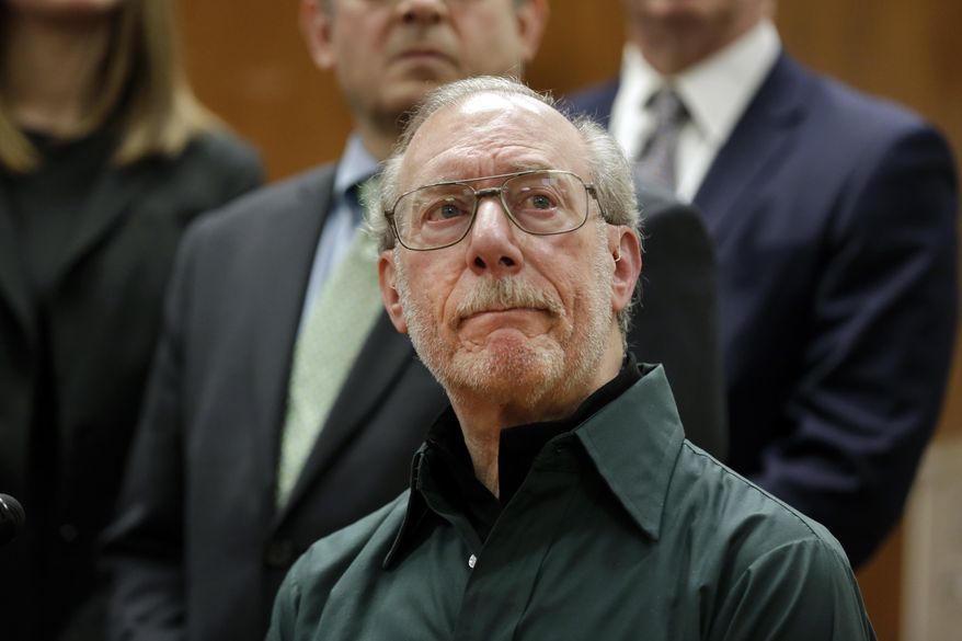 Stan Patz, father of 6-year-old Etan Patz who disappeared on the way to the school bus stop 38 years ago, reacts during a news conference in Manhattan Supreme Court, following the second trial of Pedro Hernandez, who was convicted of killing the boy, Tuesday, Feb. 14, 2017, in New York. (AP Photo/Richard Drew)