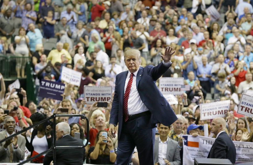 President Trump visits an airplane hangar in Melbourne, Florida for a rally on Saturday, five months after his rally there drew 8,500 people. (ASSOCIATED PRESS)