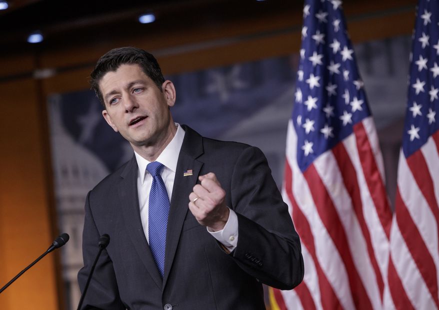 House Speaker Paul Ryan of Wis. meets with reporters on Capitol Hill in Washington, Thursday, Feb. 16, 2017. (AP Photo/J. Scott Applewhite) ** FILE **
