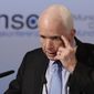 Senator John McCain, R-Ariz., speaks during the Munich Security Conference in Munich, southern Germany, Friday, Feb. 17, 2017. The annual weekend gathering is known for providing an open and informal platform to meet in close quarters. (AP Photo/Matthias Schrader)