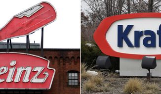FILE - At left, in a March 25, 2015, file photo, a Heinz ketchup sign is shown on the side of the Senator John Heinz History Center in Pittsburgh. At right, also in a March 25, 2015, file photo, the Kraft logo appears outside of their headquarters in Northfield, Ill. U.S. food giant Kraft Heinz Co. is confirming that it&#x27;s made an offer to buy Europe&#x27;s Unilever and been rejected. The company said Friday, Feb. 17, 2017, that talks are ongoing with the Dutch company, but that no deal can be assured. (AP Photo/File)