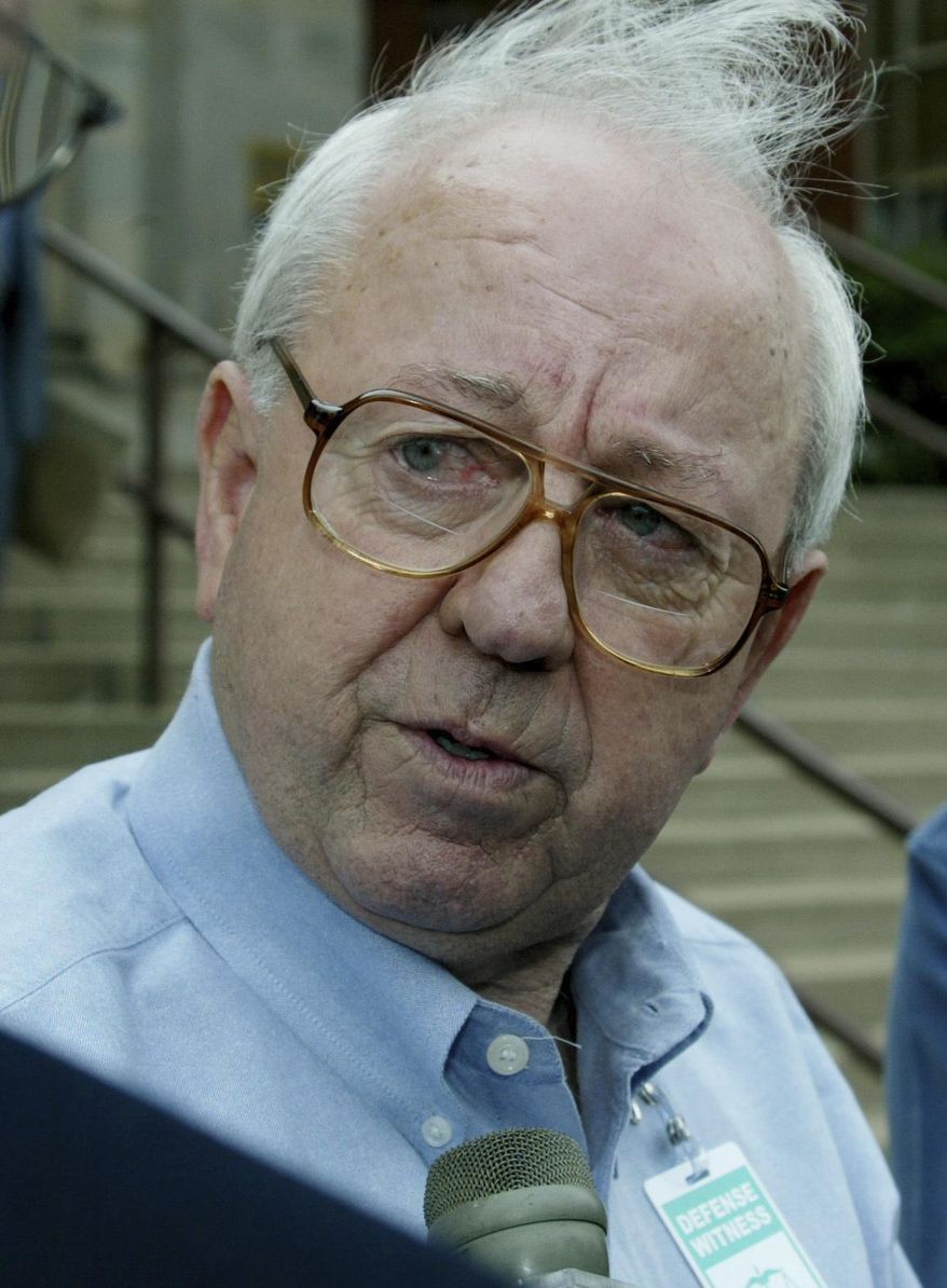 FILE - In this Tuesday, June 8, 2004 file photo, death penalty opponent Bud Welch, whose daughter, Social Security Administration worker Julie Marie Welch, 23, died in the Oklahoma City bombing, is interviewed in McAlester, Okla. Welch said he disagrees with President Donald Trump's executive order banning travelers from certain countries. (AP Photo/Sue Ogrocki, File)